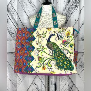 Kate McRostie Canvas Tote Handbag Peacock Design